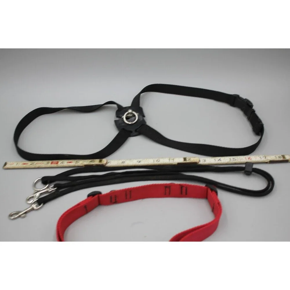 Size Right® Dog Harness, Red Slide Collar, Connecter Leash (2 dogs) Lot Training